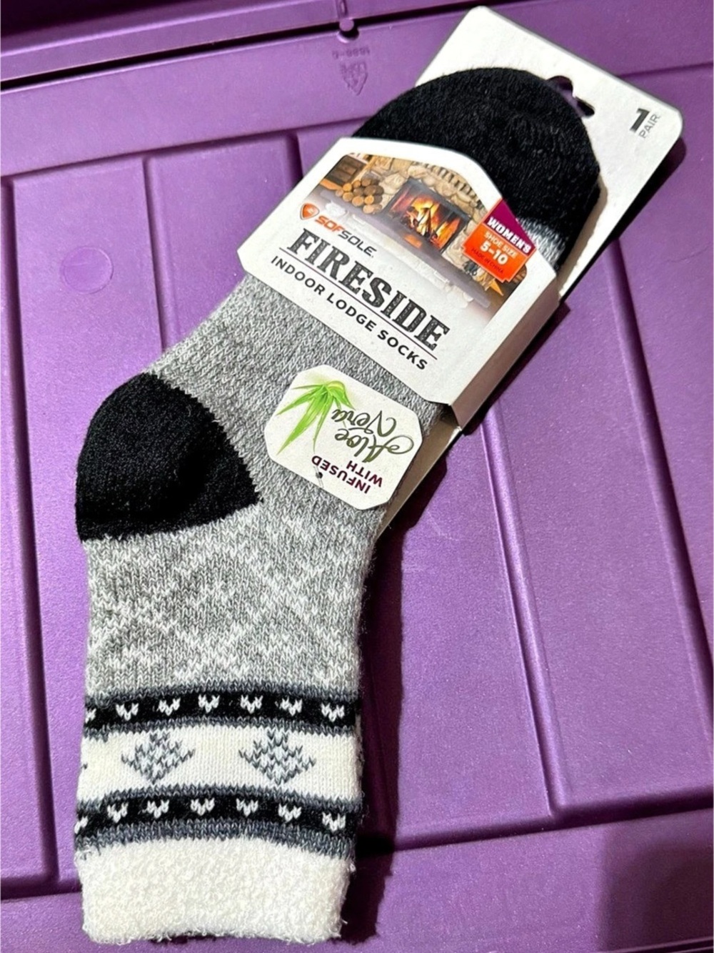 SOFSOLE 14Fireside Indoor Lodge Socks Gray & Black NWT